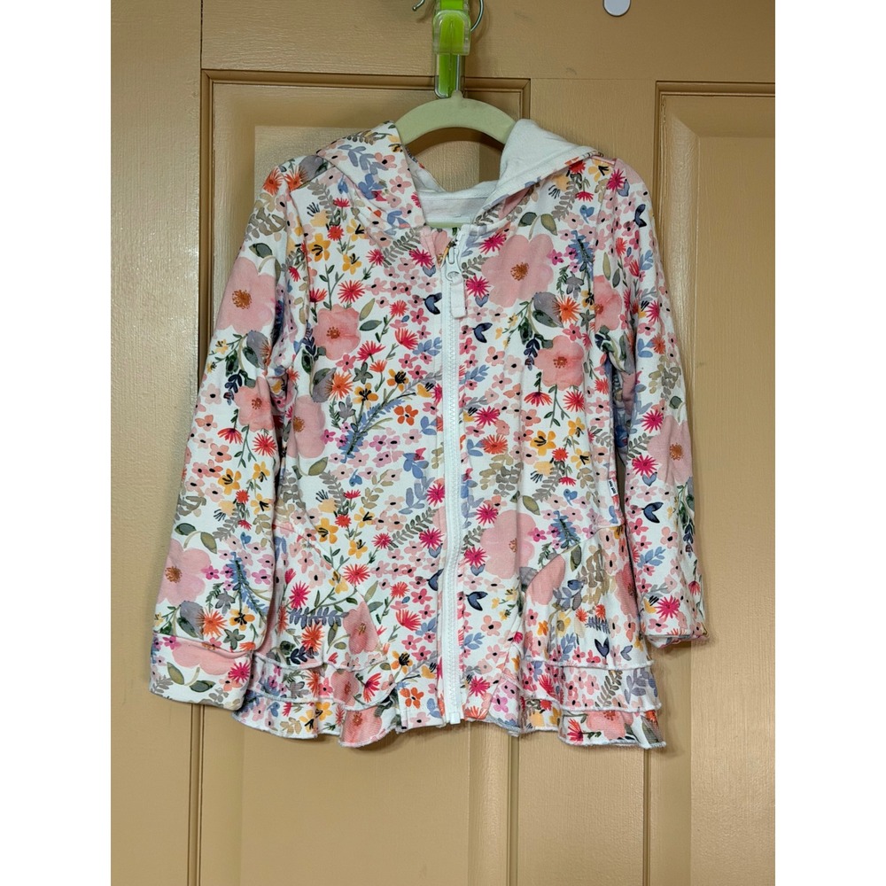 Little Sleepies Play Girls Floral Zip Up Hoodie Ruffle Hem Bamboo Size 5